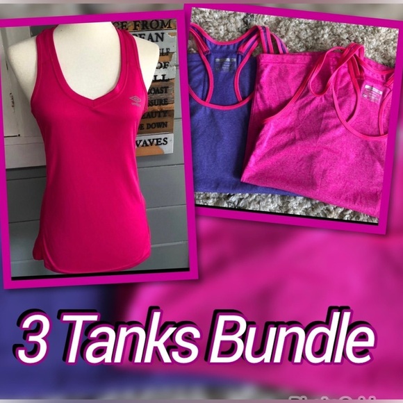 Bundle of 3 exercise racerback tank tops. Pink, purple, & racerback. All size M - Picture 12 of 14